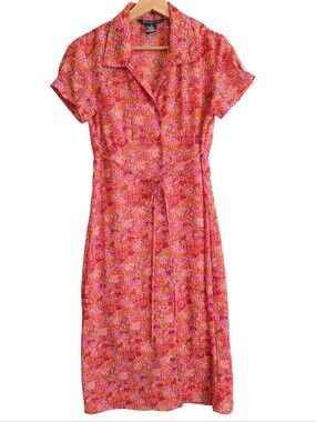 Jonathan Martin 90's Button Down Dress Pink Abstract Empire Waist Size Small